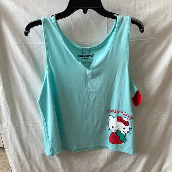 HELLO KITTY Strawberry Pajamas Set in Mint/Red Sz LARGE - Picture 2 of 6